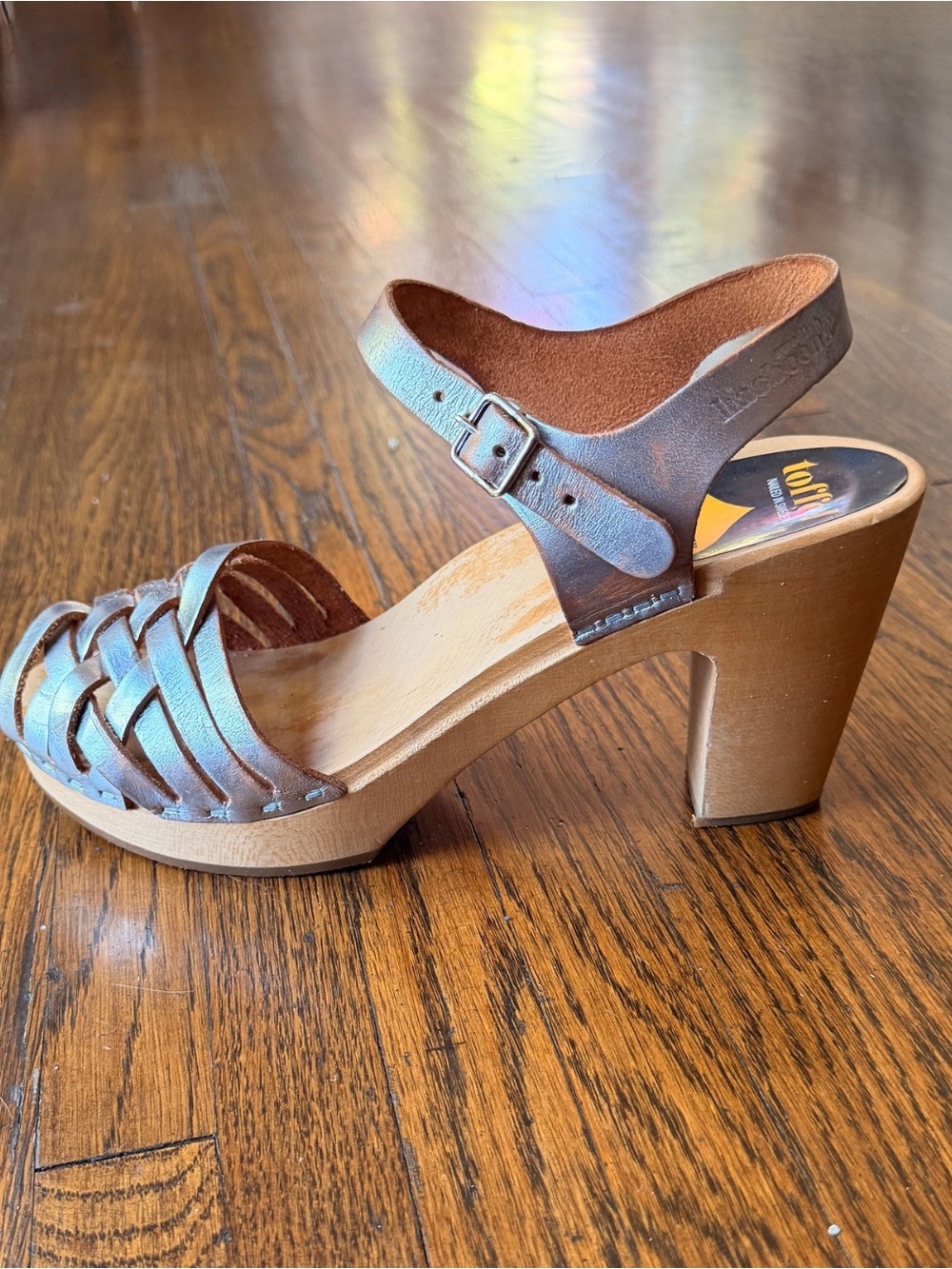 Hasbeens Toffel Silver Swedish Clogs Braided Leather Woven sky high Sandal